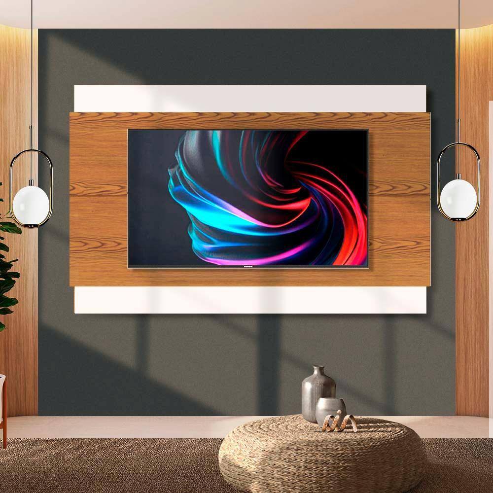 Painel Com LED Para TV Até 60 Polegadas Freijó Off White Sophi 2.2 Shop JM - Marrom