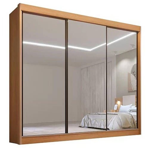 imagem-Guarda Roupa Dubai D Doro Casal Todo Espelhado 3 Portas 6 Gavetas Cor Cinamomo - Marrom