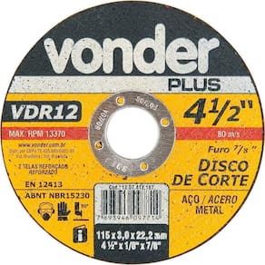 Disco De Corte 114,3X3,0X22,22 2 Telas Para Aço Carbono Vdr1