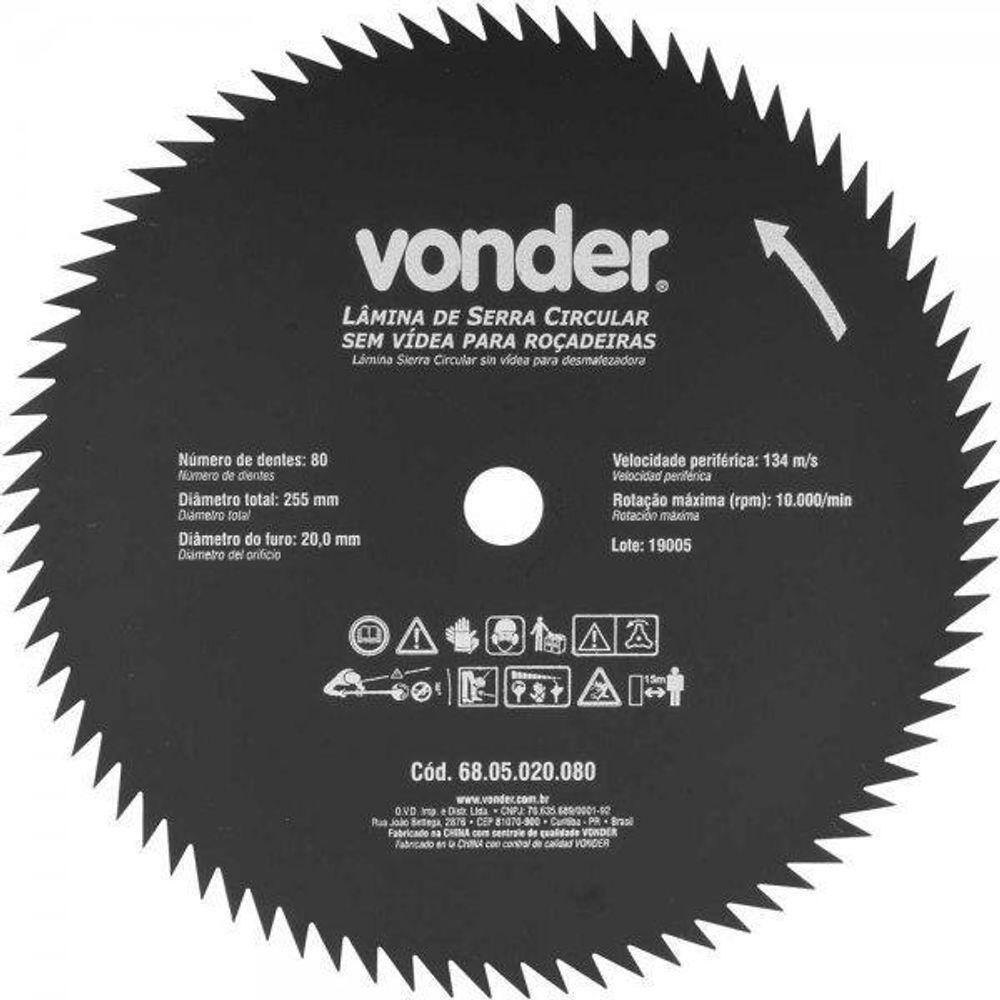 Lâmina Circular Sem Vídea Roçadeiras 255Mm X 20Mm- 80Z