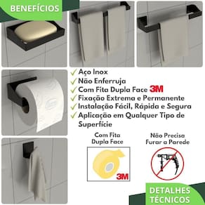 Kit Acessórios Para Banheiro Preto 5 Peças Master Slim Df