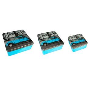Jogo 3 Latas Metálicas Para Organização Fusca Azul 20503
