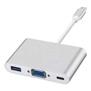 Hub Adaptador 3 em 1 USB-C p/ USB/VGA - 1080p - Prata/Rose