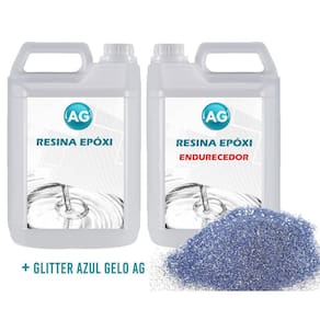 Resina Epóxi 1Kg + Glitter Azul Gelo Ag Baixa Espessura 1Mm