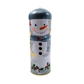 Lata Natalina De Metal 25X8Cm Boneco De Neve Pote