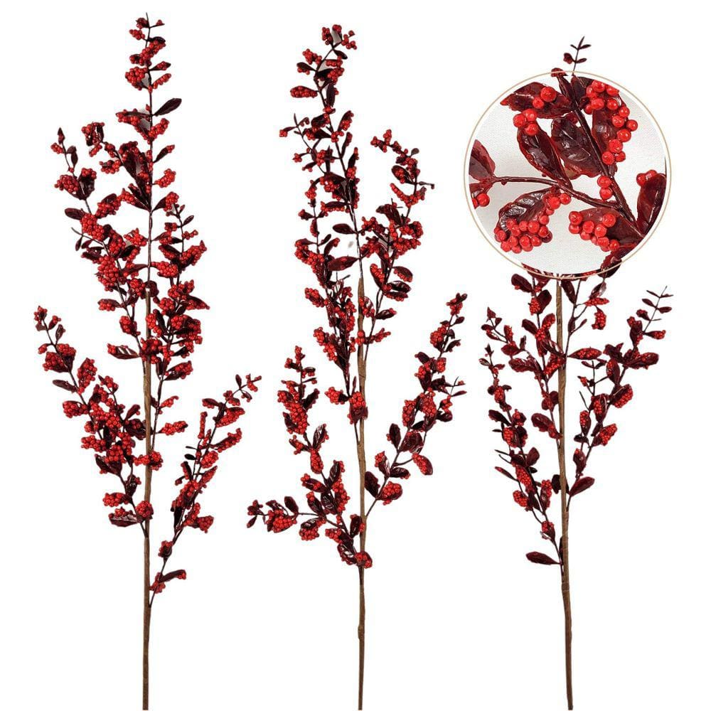 Folhagem Natal Galho Cereja 90x8cm Kit 3pc Vermelho