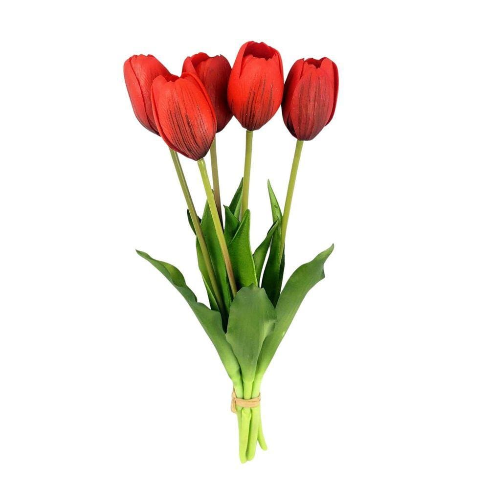 Tulipa Vermelha Ramalhete 40Cm Planta Artificial Toque Real