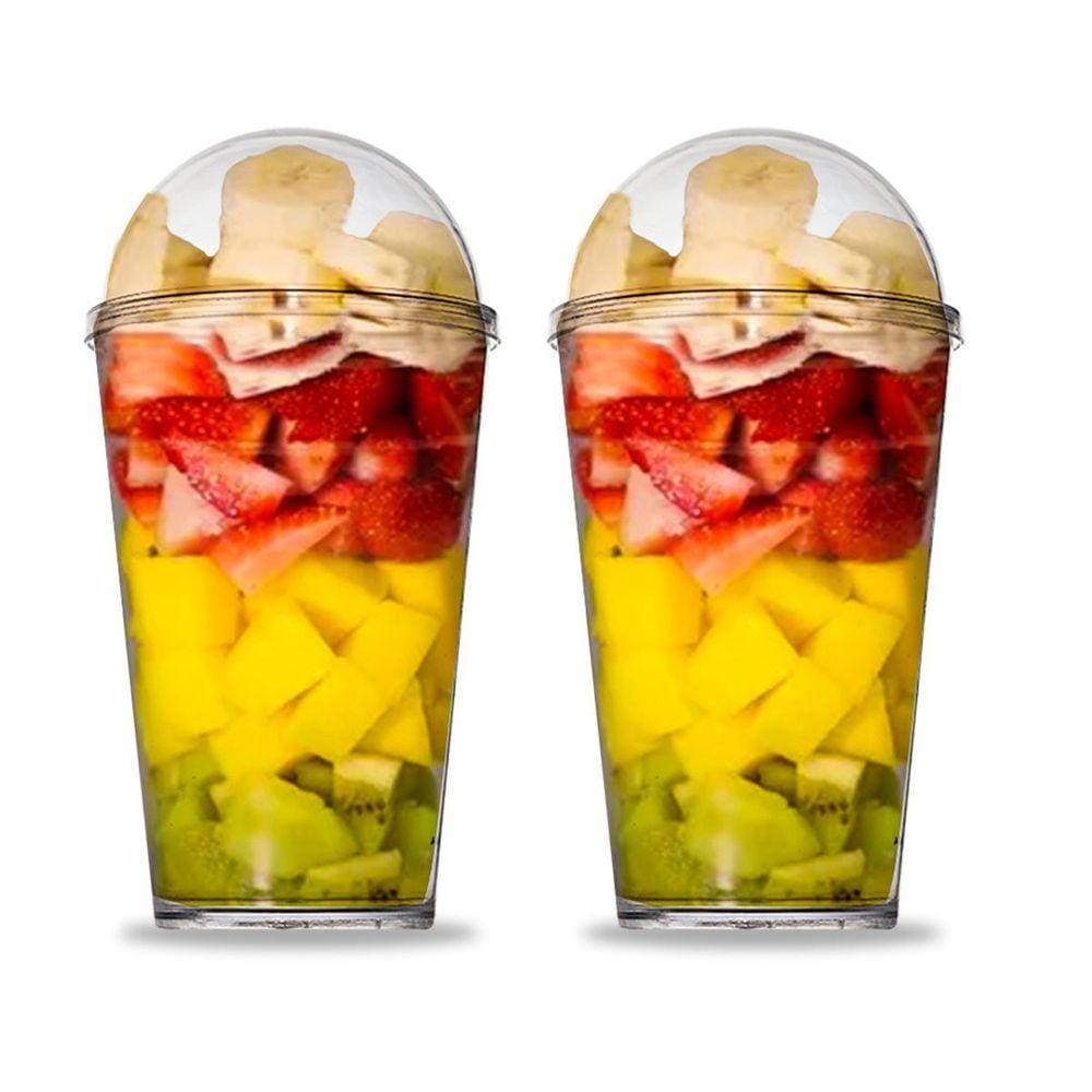 Kit C/2 Copo Tampa Bolha 400Ml Servir Salada Doces 15,5X8Cm