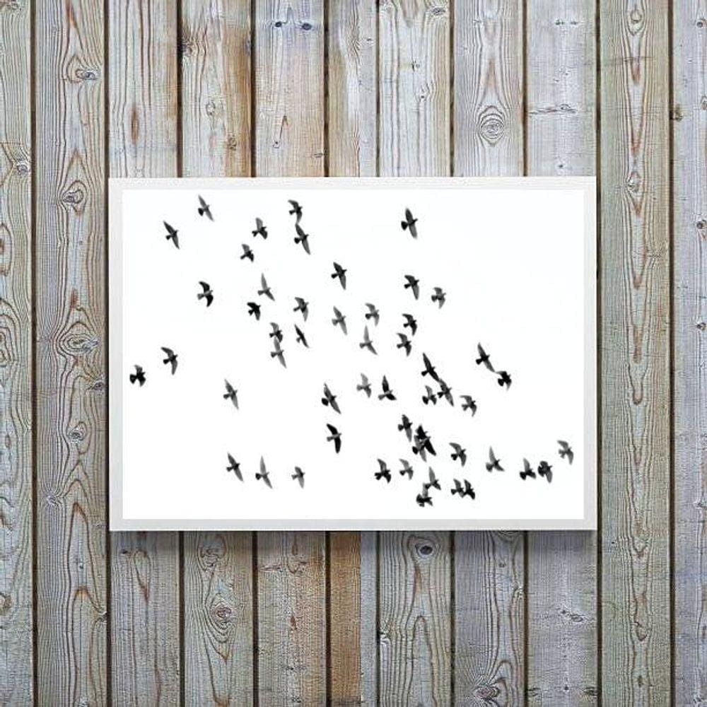 Quadro Decorativo Minimalista Pássaros Voando 33X24Cm Vidro