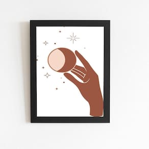 Lua Astros Mãos Minimalista Quadro Moldura Preta 60X40Cm