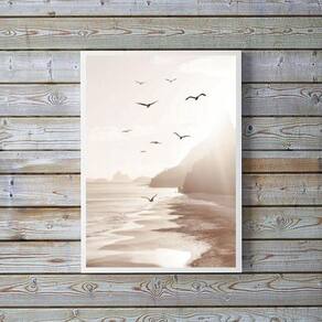 Quadro Fotografia Branca Bege Praia Mar 45X34Cm
