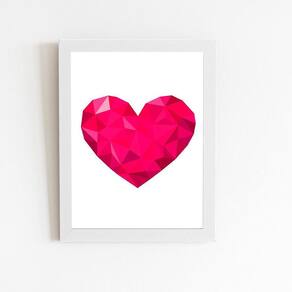 Coração Minimalista Geométrico Quadro Moldura Branca 60X40Cm