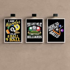 Kit 3 Quadros Decorativos Sinuca Bilhar 45X34Cm - Com Vidro