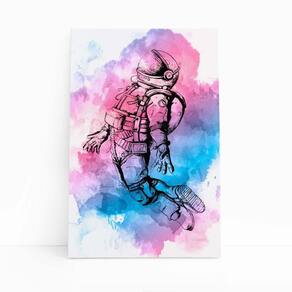 Quadro Canvas Astronauta Azul E Rosa Arte Colorido 60X40Cm