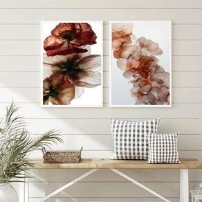 Kit 2 Quadros Para Sala Flores Rosê E Marrom 45X34Cm