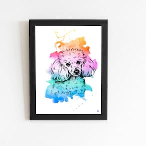 Poodle Cachorro Aquarela Quadro Moldura Preta 60X40Cm