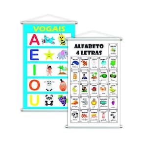 Alfabeto 4 Letras + Vogais Kit 2 Banners 80X50Cm