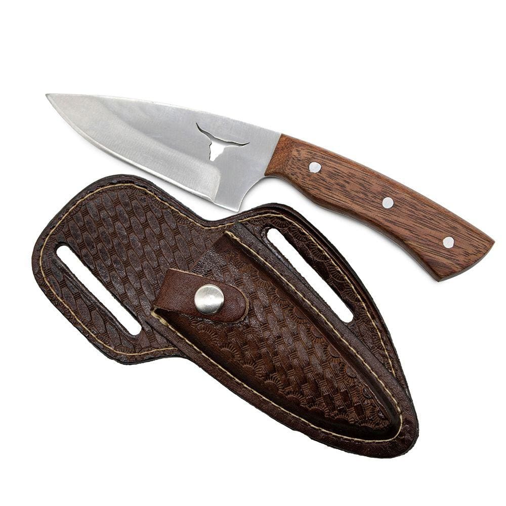 Faca Skinner Campeira Pantaneira Funcional Aço Inox 420 Cabo Madeira Com Bainha Couro Botao