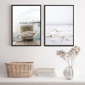 Kit 2 Quadros Praia Branco- Corda E Estrela Do Mar 45X34Cm