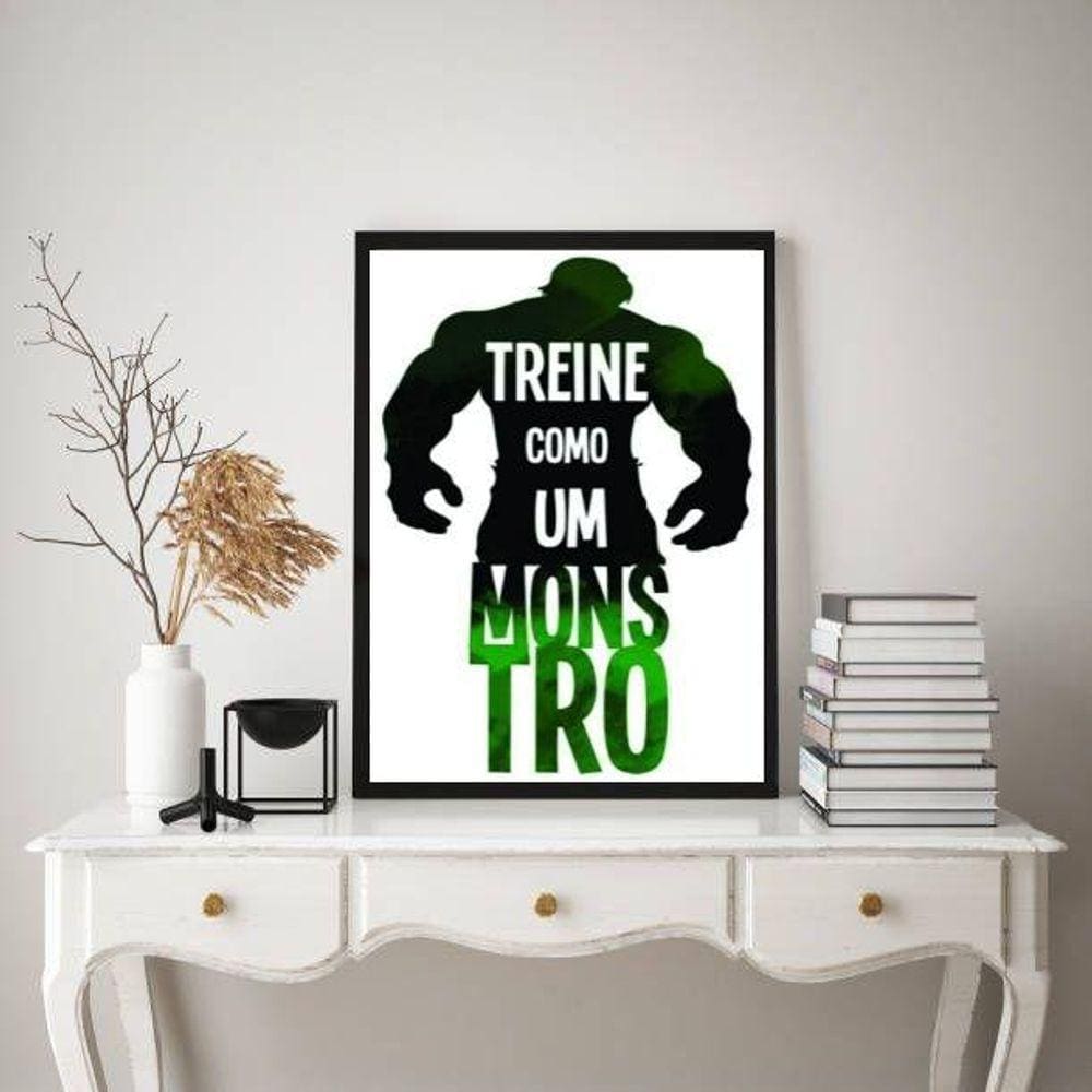 Quadro Decorativo Treine Como Um Monstro 45X34Cm - Com Vidro