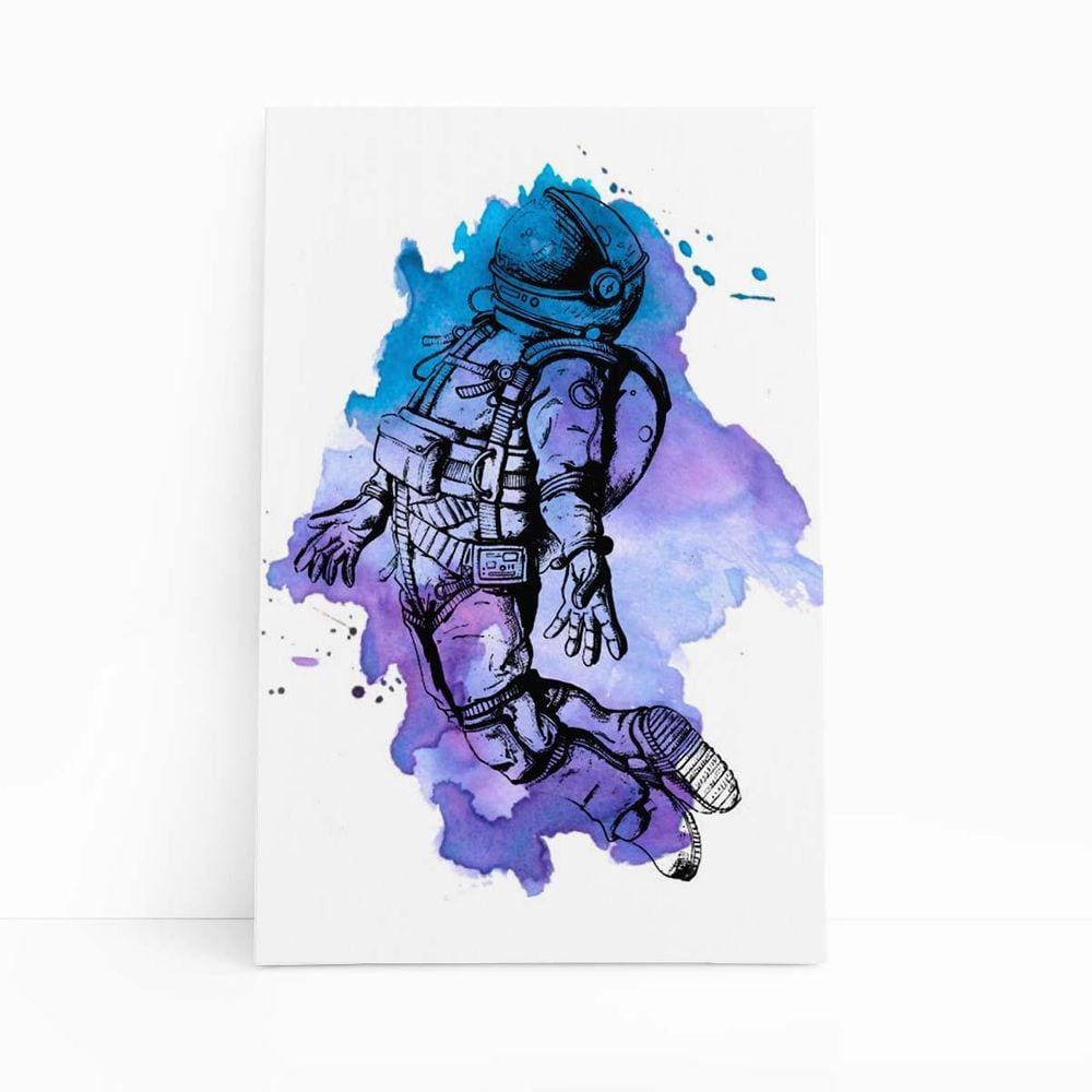 Quadro Canvas Astronauta Arte Roxa Minimalista 60X40Cm