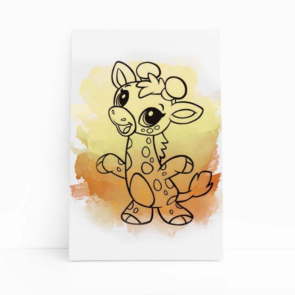Quadro Canvas Girafa Animais Laranja Infantil 60X40Cm