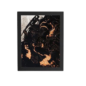 Quadro Tons De Laranja Preto Abstrato Moldura Preta 60X40Cm