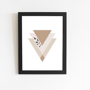 Triângulo Geométrico Dourado Quadro Moldura Preta 60X40Cm