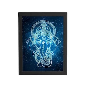 Quadro Ganesha Hindu Aquarela Arte Moldura Preta 60X40Cm
