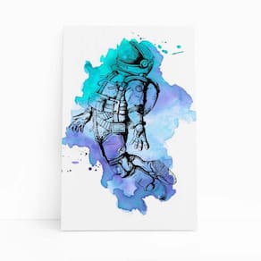 Quadro Canvas Astronauta Azul Arte Minimalista 60X40Cm