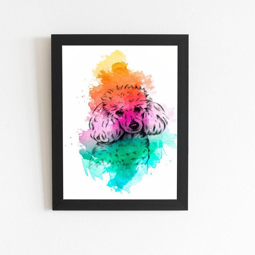 Poodle Cachorro Arte Laranja Quadro Moldura Preta 60X40Cm