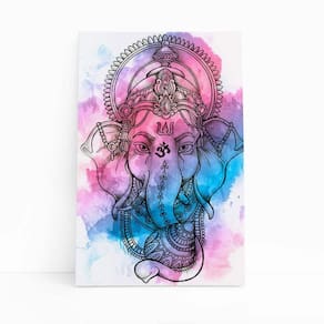 Quadro Canvas Ganesha Deus Hindu Aquarela Colorido 60X40Cm