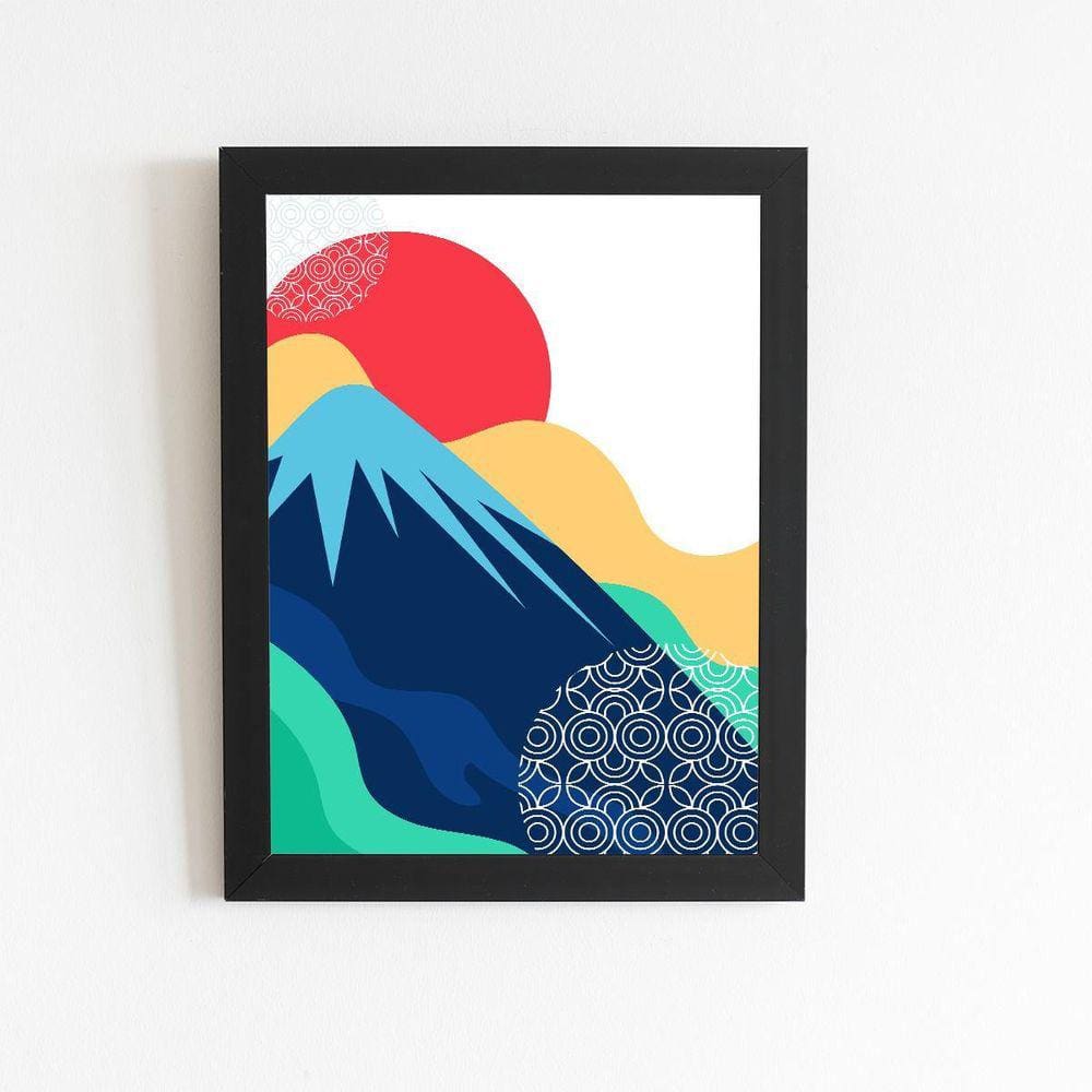 Montanhas Arte Abstrato Quadro Moldura Preta 60X40Cm