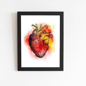 Coração Arte Tons Vermelho Quadro Moldura Preta 60X40Cm