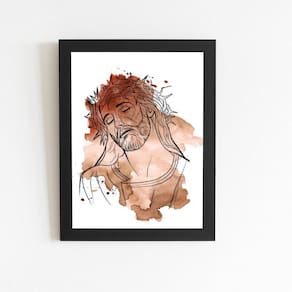 Jesus Cristo Aquarela Marrom Quadro Moldura Preta 60X40Cm