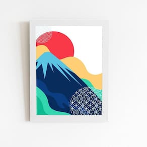 Montanhas Arte Abstrato Quadro Moldura Branca 60X40Cm