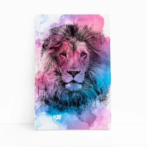 Quadro Canvas Leão Arte Animais Aquarela Colorido 60X40Cm