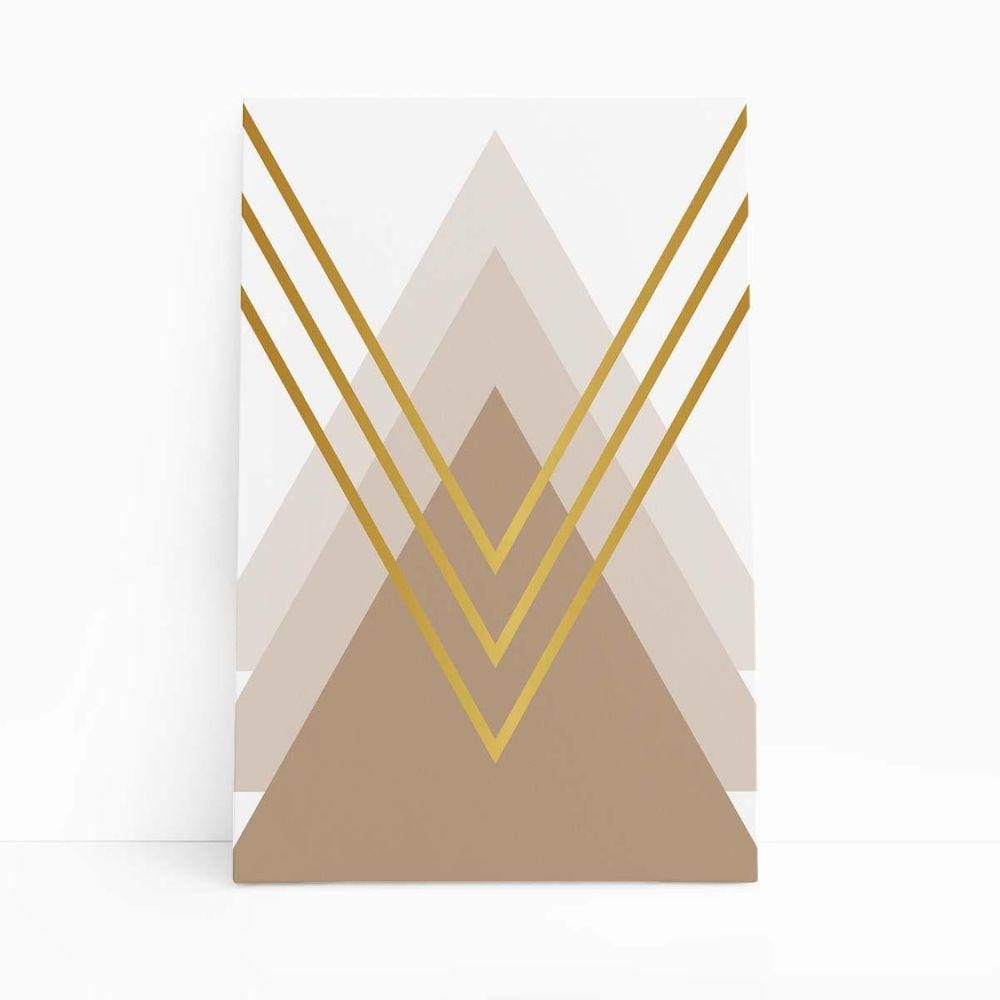 Quadro Canvas Triângulo Dourado Geométrico Arte 60X40Cm