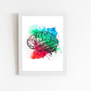 Cérebro Colorido Minimalista Quadro Moldura Branca 60X40Cm