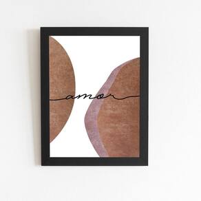 Amor Abstrato Minimalista Quadro Moldura Preta 60X40Cm
