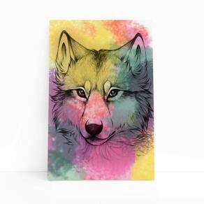 Quadro Canvas Lobo Aquarela Arte Animais Colorido 60X40Cm