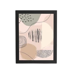 Quadro Abstrato Arte Bege Minimalista Moldura Preta 60X40Cm