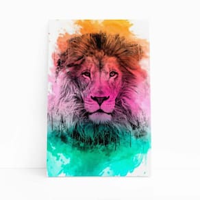 Quadro Canvas Leão Animais Arte Aquarela Colorido 60X40Cm