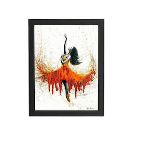 Quadro Mulher Vestido Laranja Arte Moldura Preta 60X40Cm
