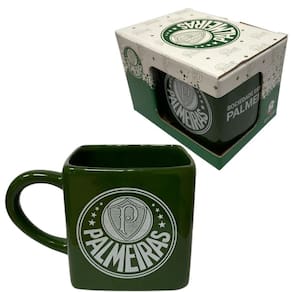 Caneca Palmeiras Cubo Quadrada Porcelana 330Ml Oficial Porco