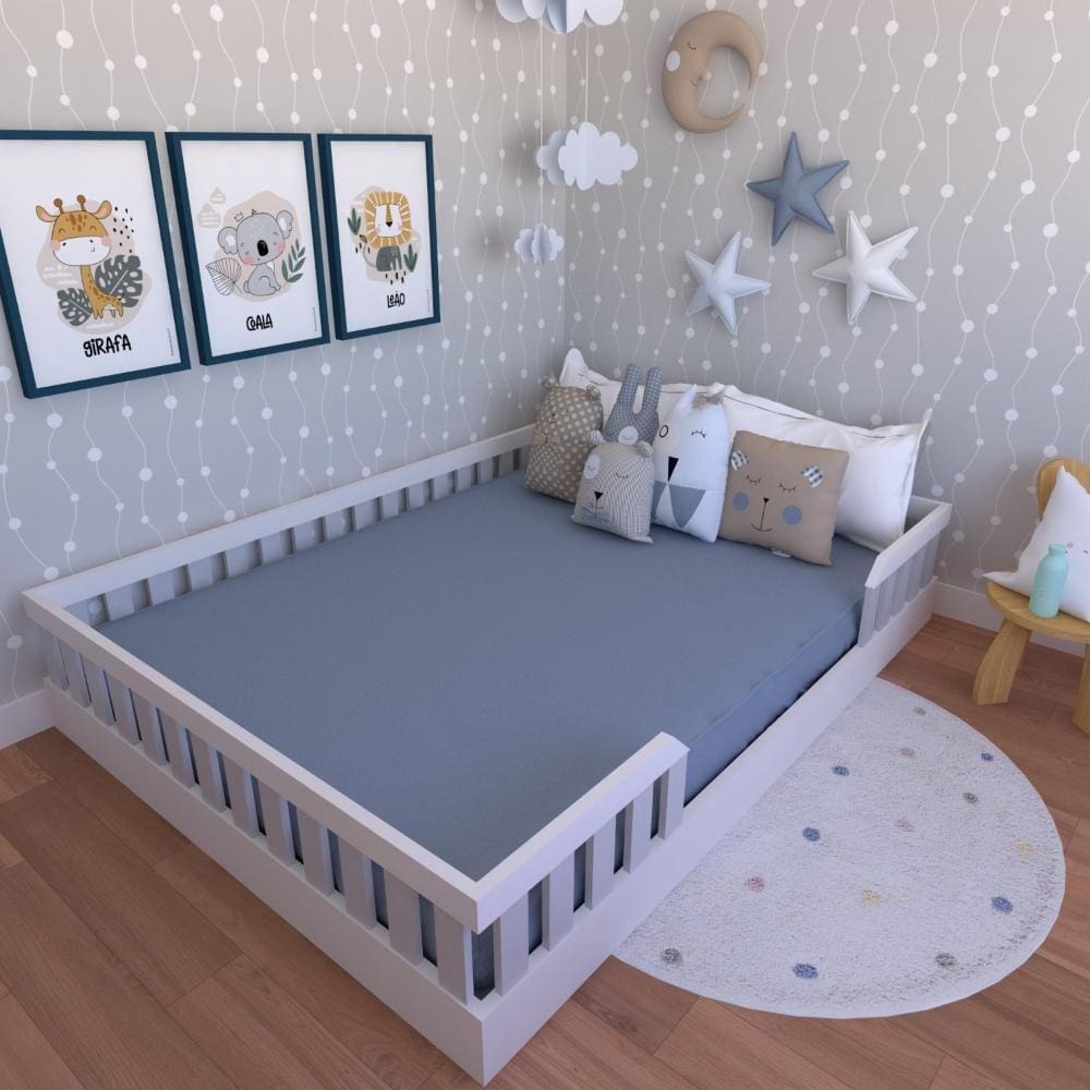 Cama Infantil Montessoriana Casal Cori Yescasa Branco/Cinza Cristal