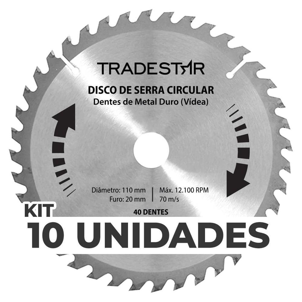 Kit 10 Discos Serra 40 D 110x20mm p/ Madeira Makita