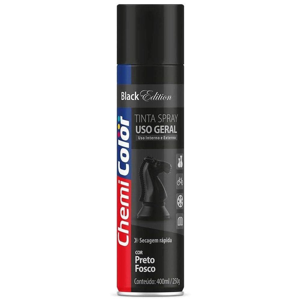Tinta Spray Uso Geral Preto Fosco 400ml Secagem Rápida - Chemicolor