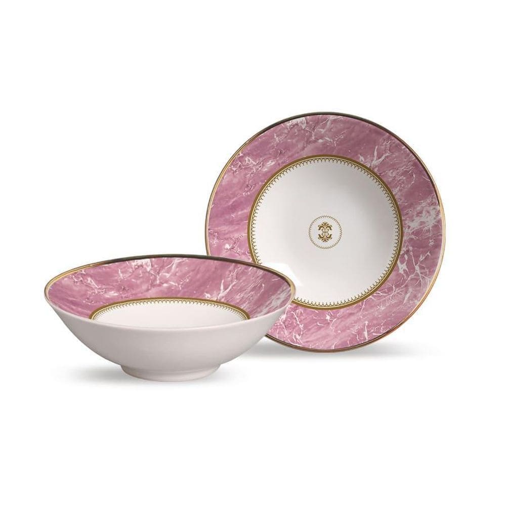 Conjunto 6 Bowls Decorados 300ml Cerâmica Branca