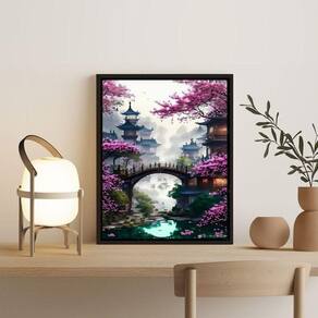 Quadro Decorativo Paisagem Japão 45x34cm Moldura Branca